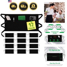 Server Aprons with 3 Pockets 12 Pack Black Water Resistant Waist Apron