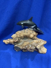 John Perry Orca Killer Whale Sculpture on Burlwood Base