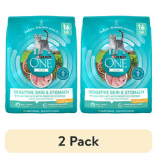 2 pack Purina ONE Plus, Sensitive Skin Stomach, Dry Cat Food, Turkey, 16 lb