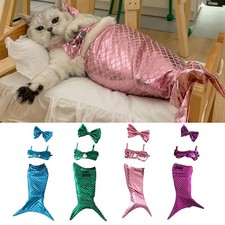 1x Sequin Pet Mermaid Set Dog Cat Costume Outfit Pet Halloween Cosplay Mermaid