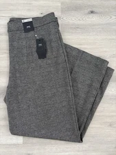 M&S WOMENS GREY CHECK HIGH WAISTED WIDE LEG ELASTICATED PULL ON TROUSERS Size 20