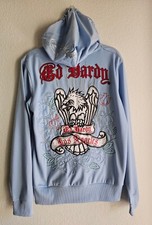 Ed Hardy Christian Audigier Los Angeles Eagle Embroidered Hoodie M Pale Blue Y2K
