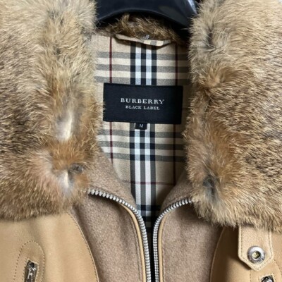 BURBERRY BLACK LABEL BMP86-719-44 Fur Blouson Jacket M Beige BURBERRY BLACK LABEL BMP86-719-44 Fur Blouson Jacket M Beige