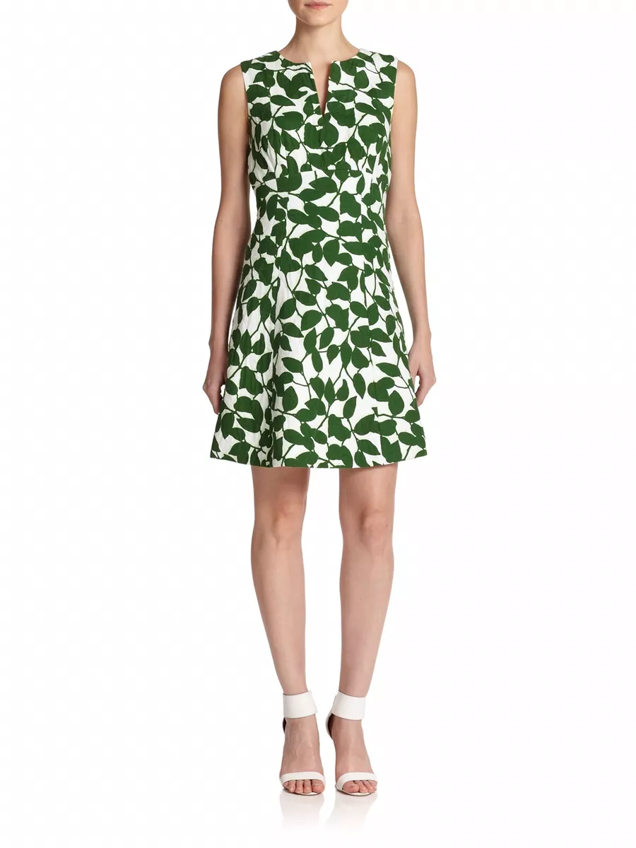 Kate Spade Quilted Garden Leaves Pique A-Line Dress, Green, Size 00 Nice! |  eBay