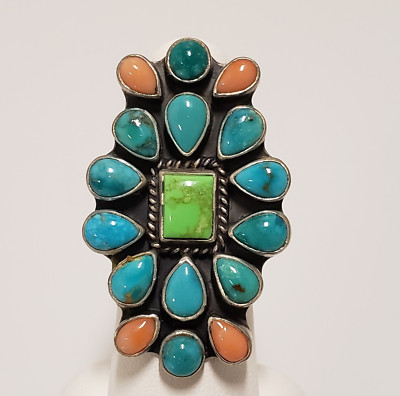 Native American Navajo Chris Billie Sterling Silver Turquoise  Large Ring 6