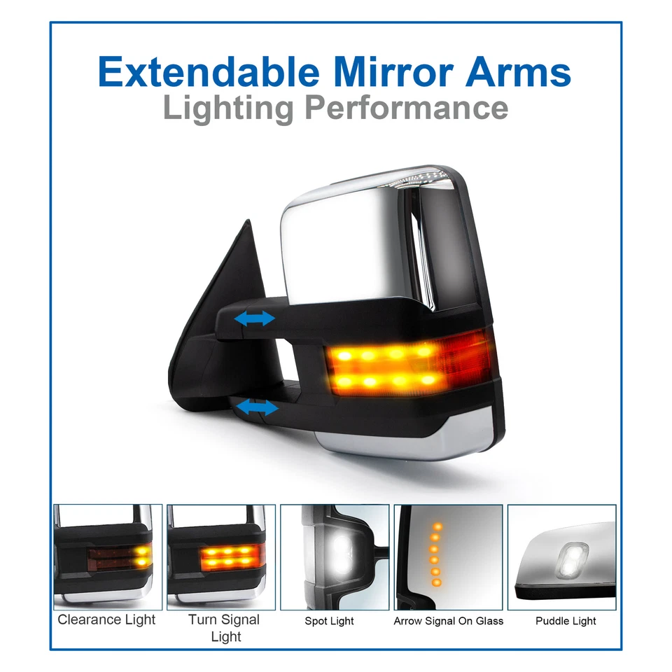 Espejos retrovisores de remolque aptos para 03-06 Chevy Silverado 1500-3500 potencia señal térmica cromados Foto 4 de 4
