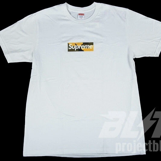 TEE SHIRT FW17 SUPREME BROOKLYN BOX LOGO BLANC JAUNE CAMOUFLAGE TAILLE M MEDIUM 2017