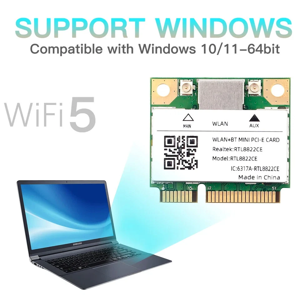 Dual Band Mini Pcie 1200Mbps WiFi Card Adapter 802.11ac WIFI Dongle for Win10/11 - Image 3 of 4