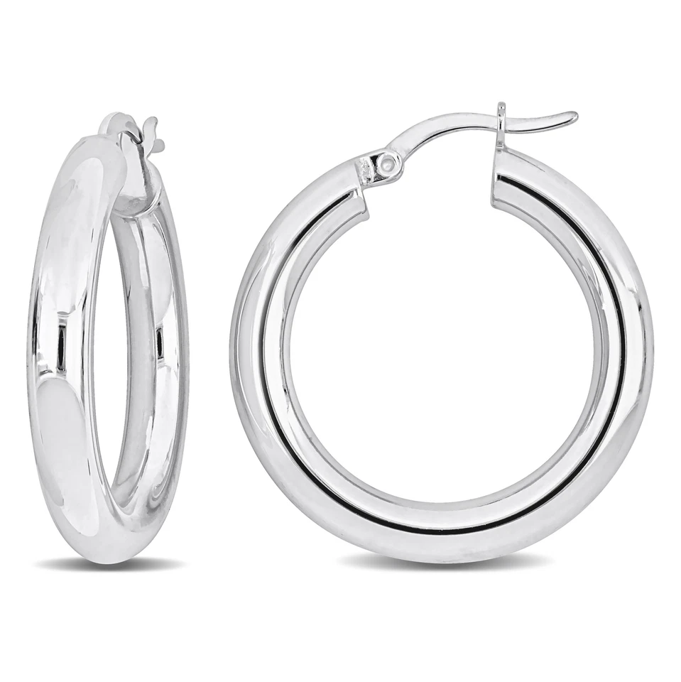 Amour Sterling Silver 28x4mm Round Hoop Earrings