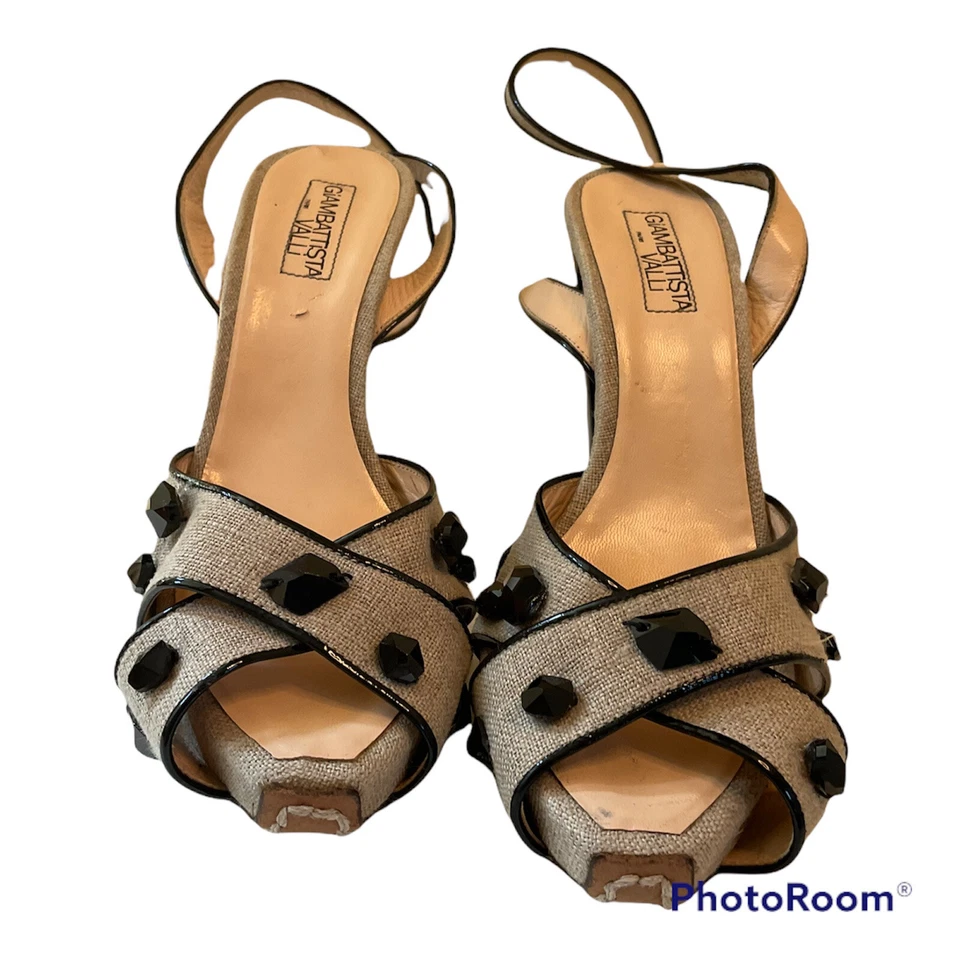 GIAMBATTISTA VALLI Beige y Negro Piedra Adornada Plataforma Zapatos de salón Talla 40 Foto 2 de 4