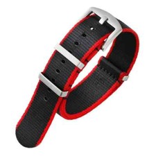 Premium Dense Twill NATO Black Red Watch Strap For OMEGA SEAMASTER 22mm