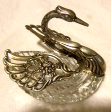 Large Crystal Swan Bowl Movable Silver Wings Fabulous Estate Heirloom