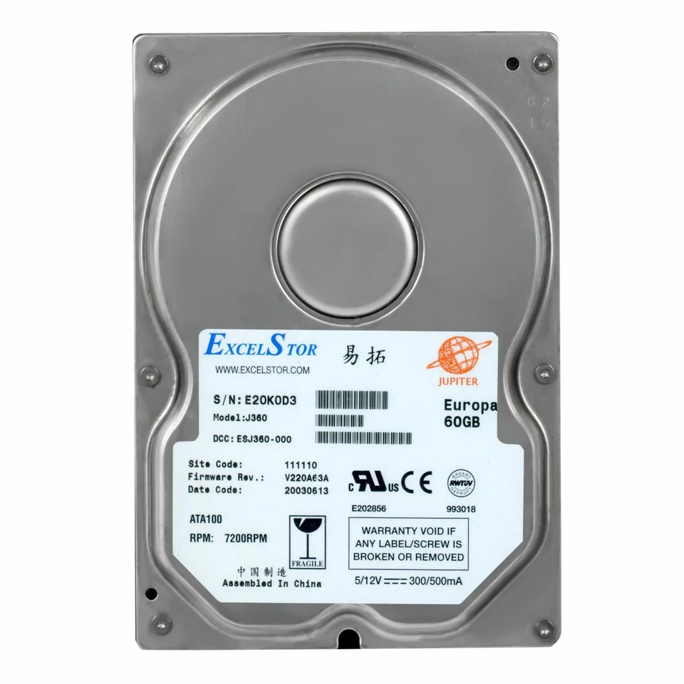 Hard Drive Excelstor Europa J360 60GB 7200RPM 2MB ATA / PATA / IDE 3.5" Inch - Image 3 of 3