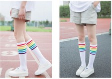 Knitted Medium Tube Socks Rainbow Socks Below The Knee Long Stockings for Women