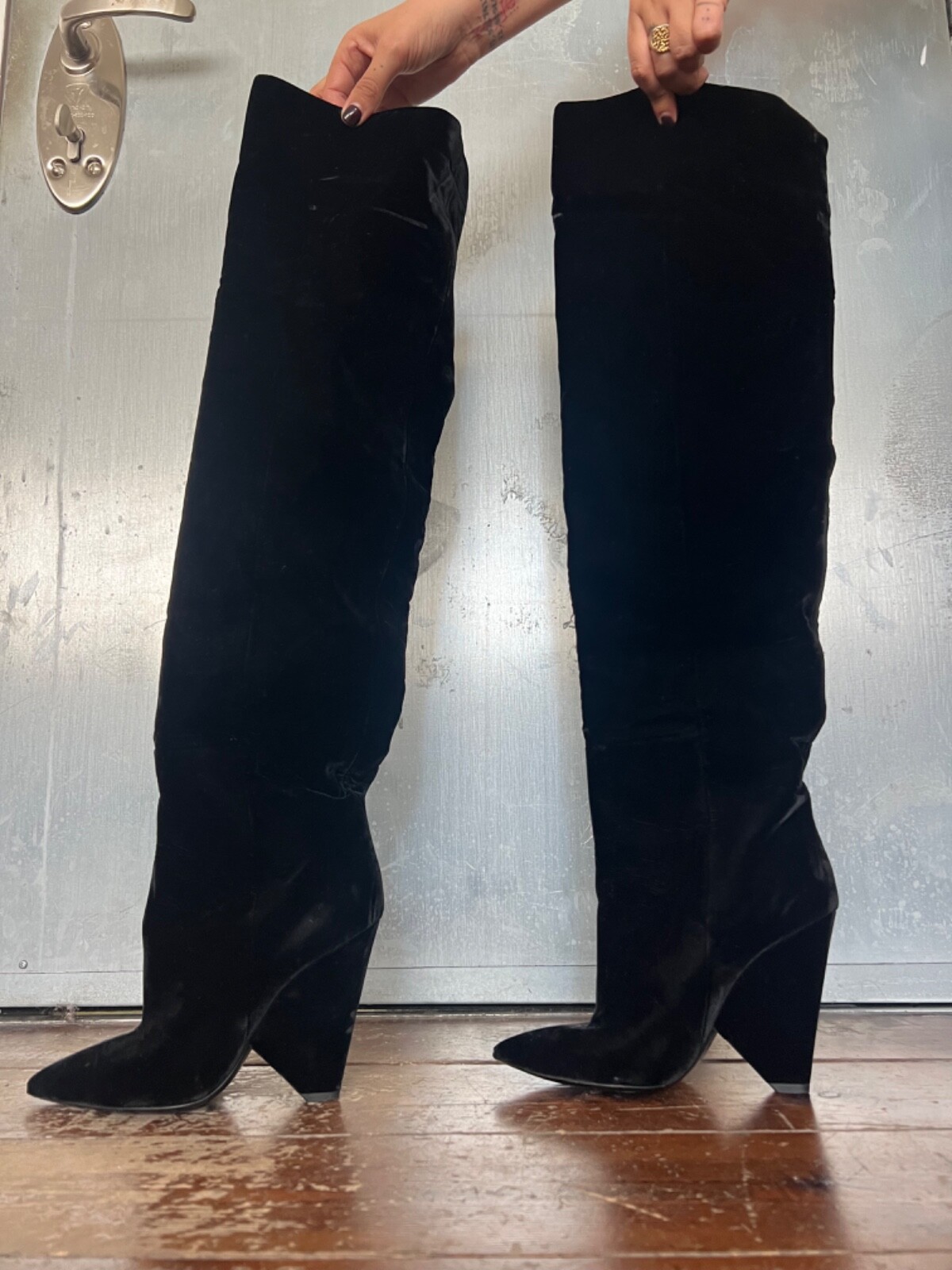 saint laurent stivali con tacco 36 Niki velluto