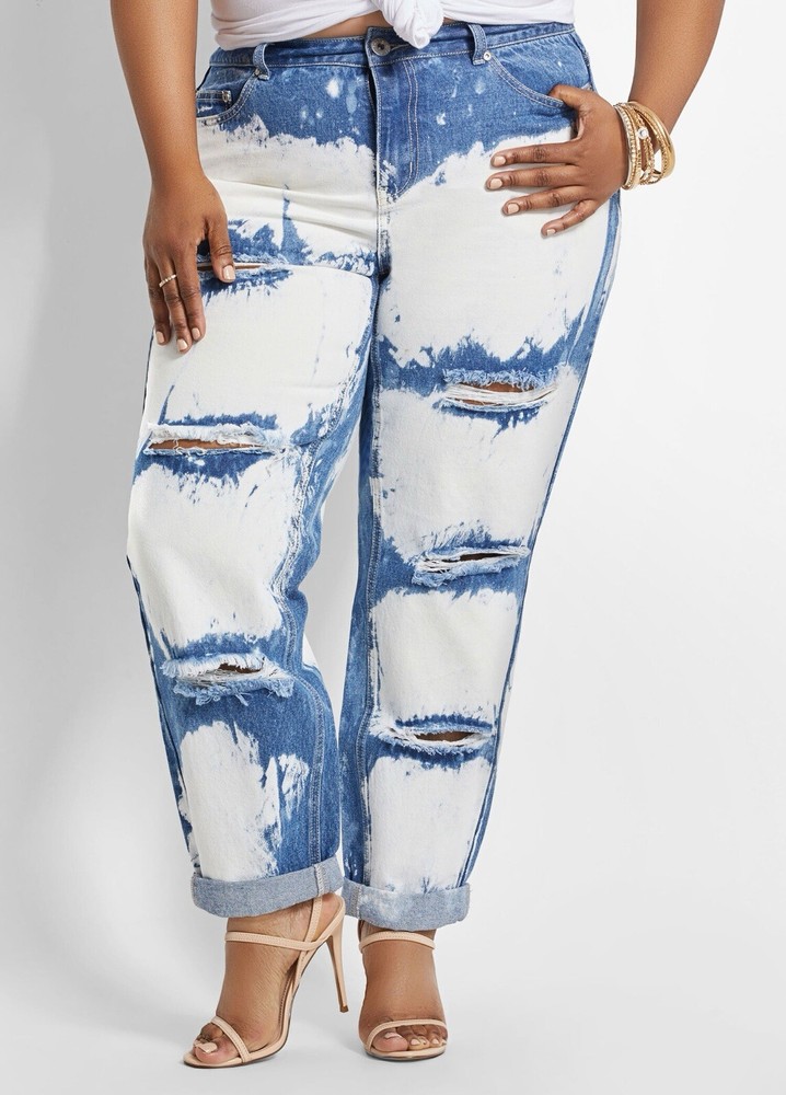 NWT Ashley Stewart Distressed Bleached Boyfriend Jean Size 26