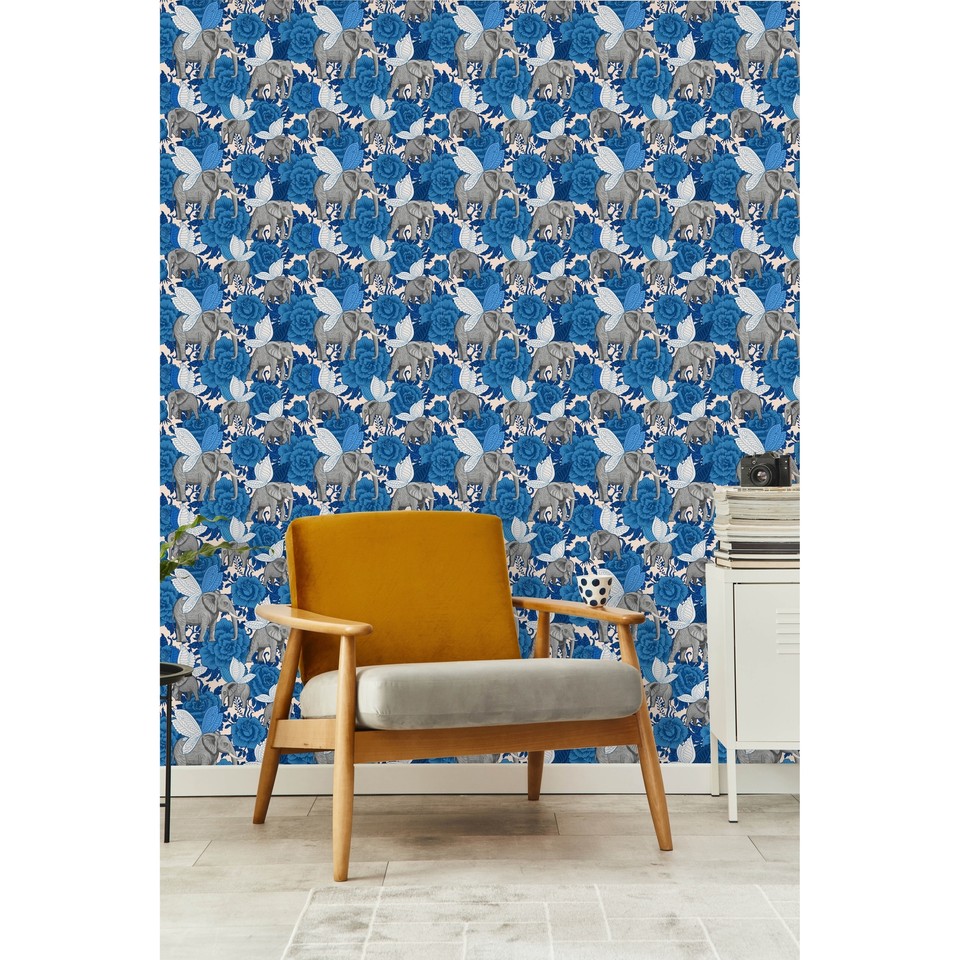 Vintage Blue Elephants Wallpaper PeelandStick 25"W x 125"H eBay