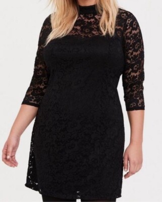 Torrid Black Lace 3/4 Sleeve Mock Neck Sheath Mini Dress, 3X NWT | eBay