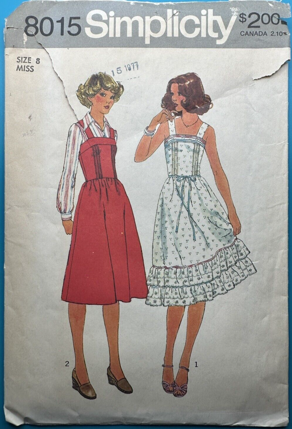Jumper Sundress Boho Pattern Simplicity 8015 Size 8 1970's Vintage-image