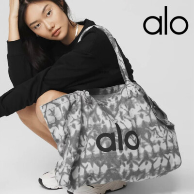 ALO Yoga Gray Tie Dye Large Canvas Tote Bag Gym Travel Carry-on NWT