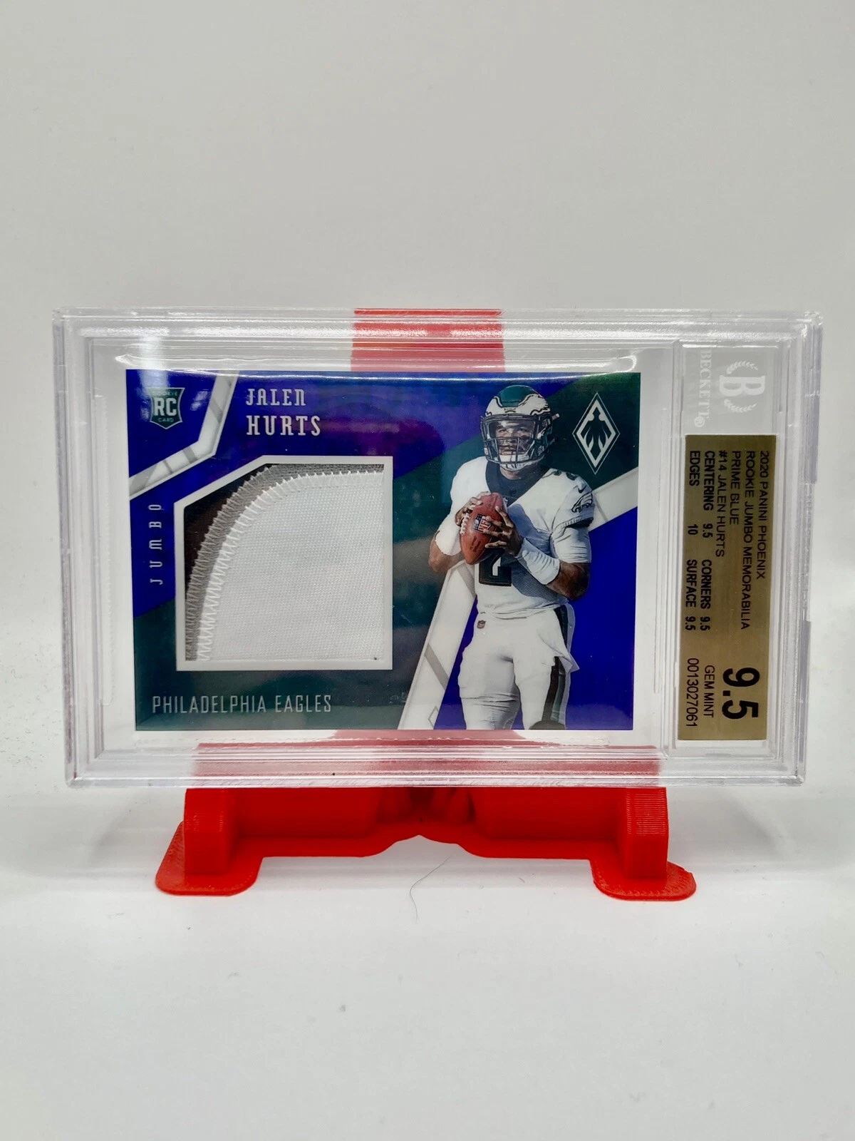 Jalen Hurts Panini Phoenix Rookie Memorabilia #14 Jumbo-Prime Blue