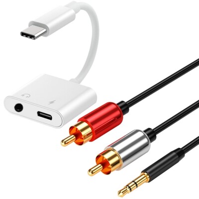 For Huawei Mate 20 Pro USB C to 3.5mm Type-C Audio Adapter 2-Male RCA Cable USA