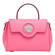 Versace Top Handle Flamingo Pink Vitello Leather Handbag Crossbody NEW