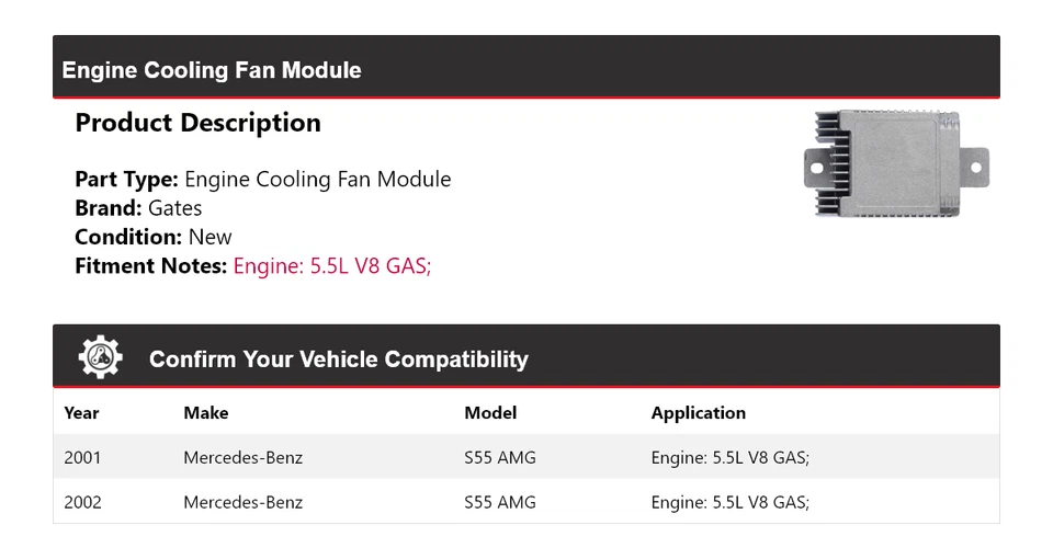Para Mercedes-Benz S55 AMG 2001-2002 5,5 L V8 Motor Gas Ventilador Módulo Puertas Foto 2 de 4