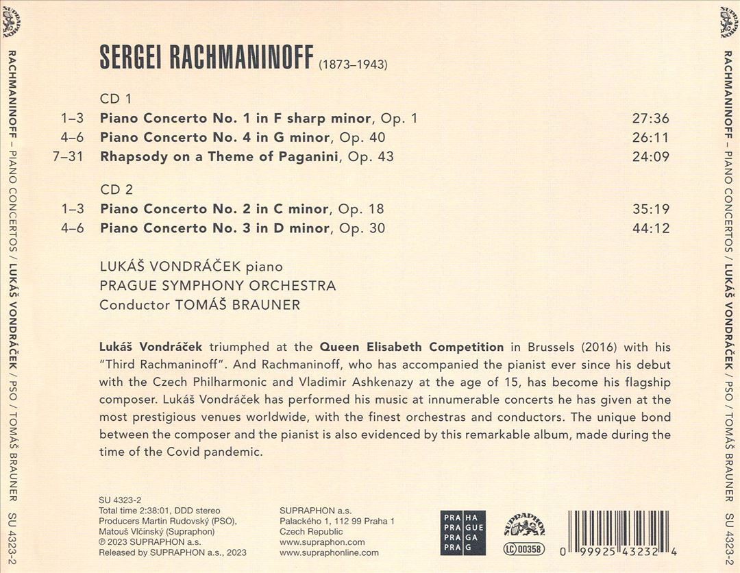 Rachmaninoff Piano Concertos & Paganini Rhapsody – Vondracek & Prague Symphony Orchestra CD 2023