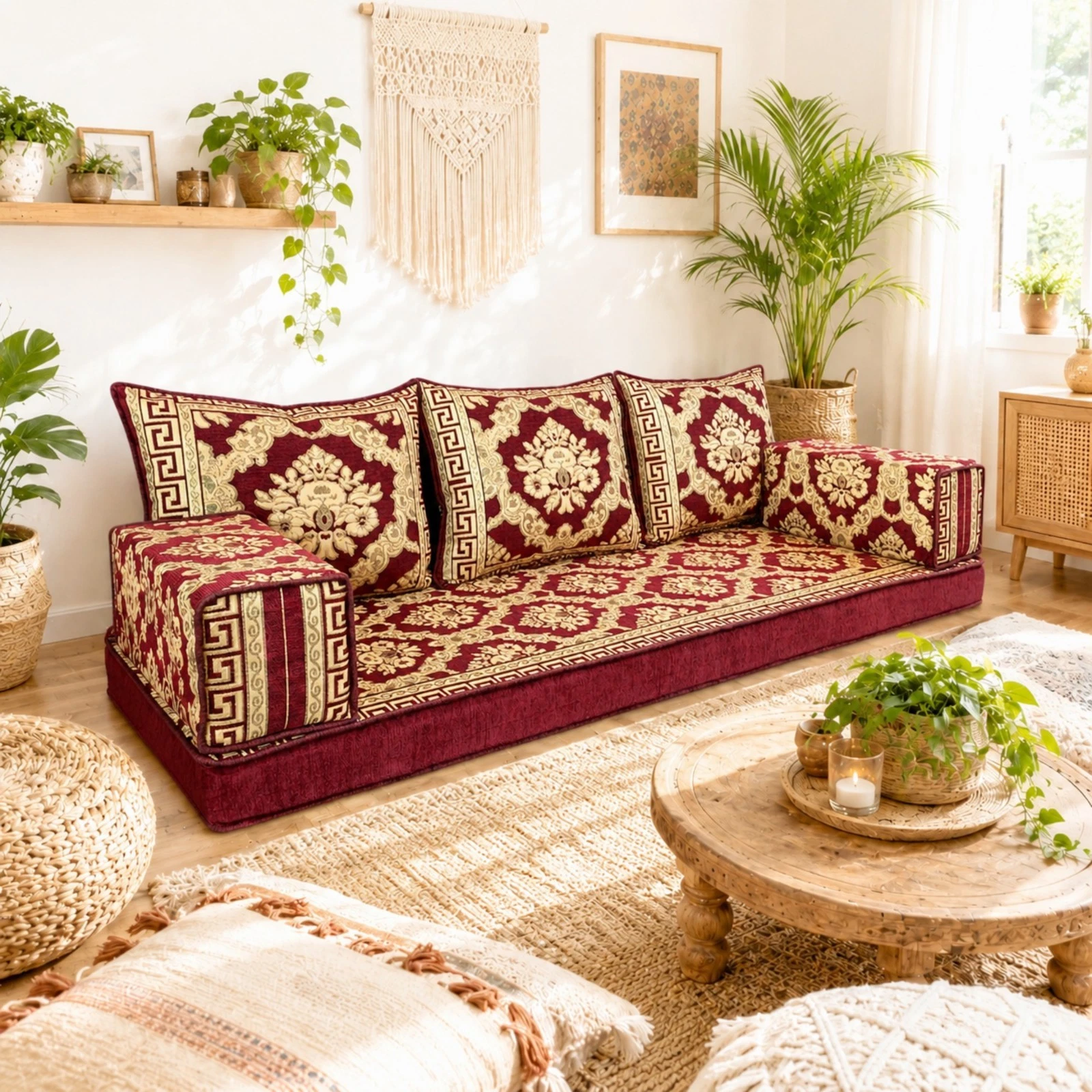 Handmade Bohemian Floor Sofa, Arabic Majlis Sofa Set, Moroccan Floor Couch