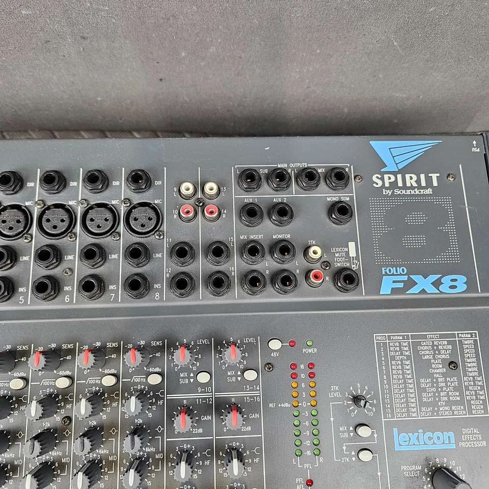 Soundcraft Spirit Folio FX8 Mixer w/ Lexicon Digital Effects Processor Untested - Image 4 of 4