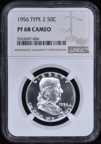 1956 Type 2 Proof Franklin Half Dollar 50c NGC PF68 CAMEO (PR68CAM) Spotless!