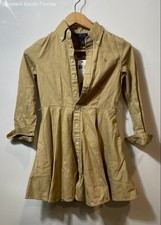 Authentic Polo Ralph Lauren Girls Beige Cotton Long Sleeve Shirt Dress Size 8