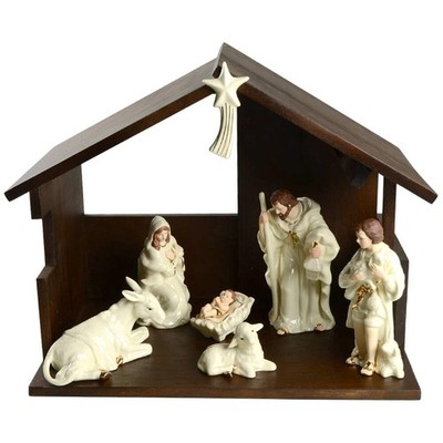 Belleek Pottery  Classic Nativity 8 Pc Set With Stable - With Box 8945282