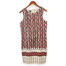 Talbots White and Red Geometric Sleeveless Shift Dress Women's Size 10