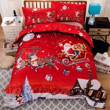 Christmas Duvet Cover Queen Size, Reversible Santa Claus Elk Pattern Duvet Co...