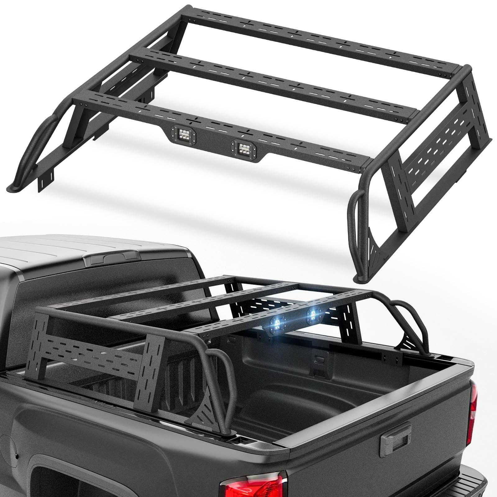 13.8 High Overland Bed Racks for 16-18 Silverado GMC Sierra 1500 2 LED Lights