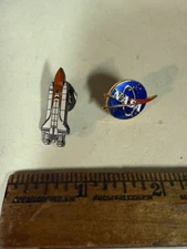 2 NASA Pins: NASA logo lapel pin  & SPACE SHUTTLE with NASA on back