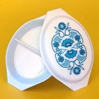 Vintage Pyrex Blue Horizon 1-1/2 Quart Divided Casserole Dish With Lid