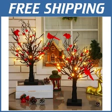 Battery Operated Cardinal Tree Set - Tabletop Xmas Decor