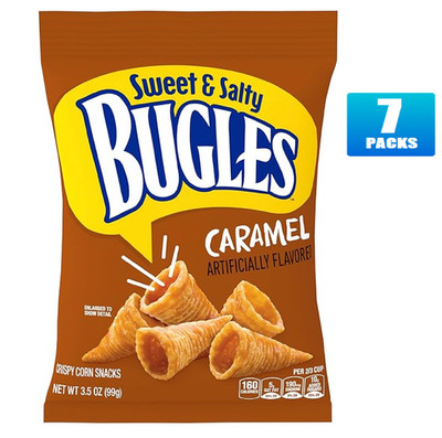 Full Box 7x Bags Bugles Corn Snacks, Caramel - 3.5oz Each