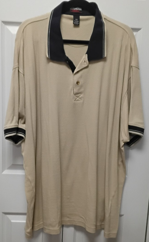 ULTRA CLUB Men's Short Sleeve, 100% Cotton Pique Fabric Polo-Tan w/Navy--4X
