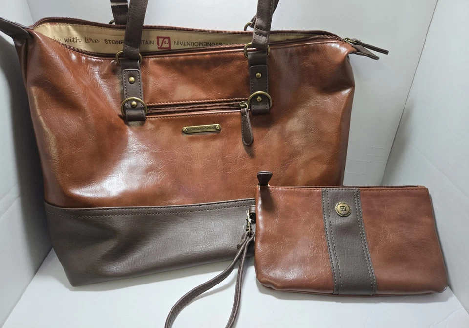 Stone Mountain Usa Cartera y Cartera Cuero Marrón Dos Tonos "Hecho con Amor" Foto 2 de 4