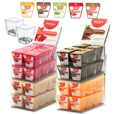 24 Bolsius True Scents Votivkerzen Square 47x47mm Duftkerzen (2x12er) + 2 Gläser