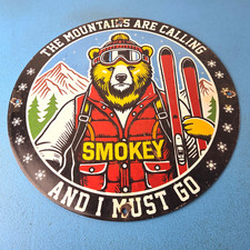 Vintage Forest Service Sign - Smokey Bear Mountains Skiing Gas Porcelain Sign