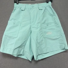 Aftco Shorts Adult 30x10 Turquoise Cargo Fishing Stretch Waist Band Belt Loops