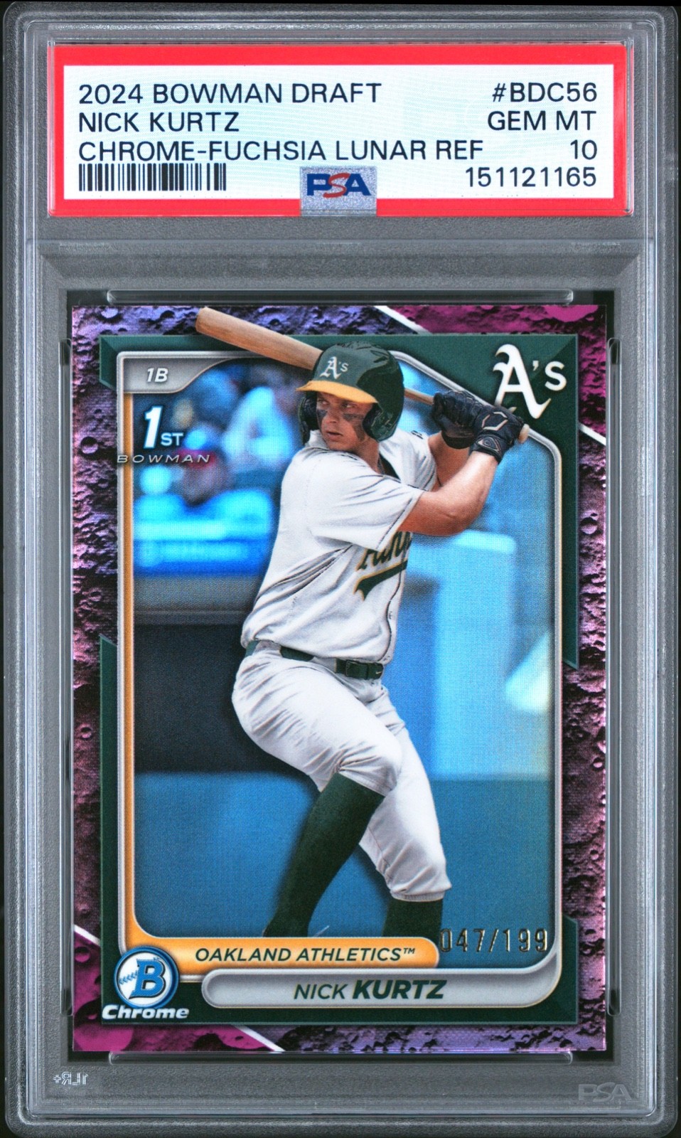 2024 Bowman Chrome Nick Kurtz 1st Fuchsia Lunar Refractor /199 #BDC-56 PSA 10