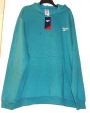 NWT Reebok Men's Small Logo Fleece Hoodie Sweatshirt, Size 2XL - Teal - NEW
