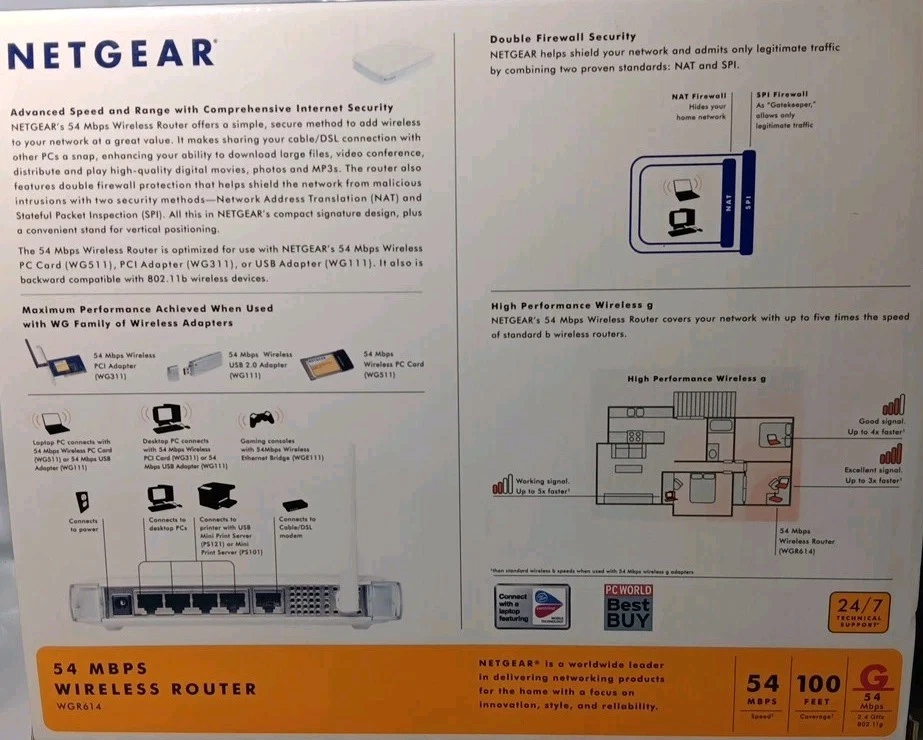 Netgear WGR614 54 Mbps 4-Port 10/100 Wireless G Router (WGR614NA) - Image 3 of 4