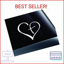 Heart with Cross in Center Decal Sticker Vinyl for Car Auto Christian 3.5", Whi